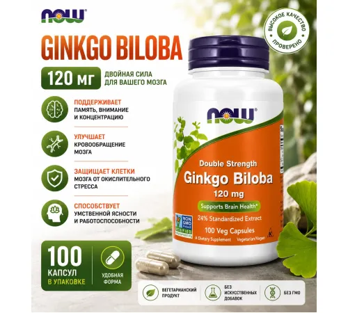 NOW Ginkgo Biloba 120 mg 100 veg caps