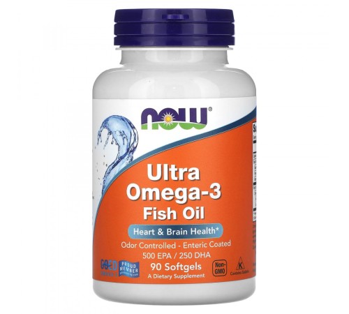 NOW Foods, ультра омега-3, рыбий жир, 90 капсул