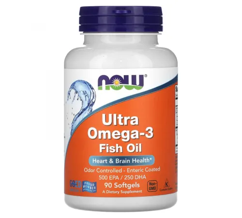 NOW Foods, ультра омега-3, рыбий жир, 90 капсул
