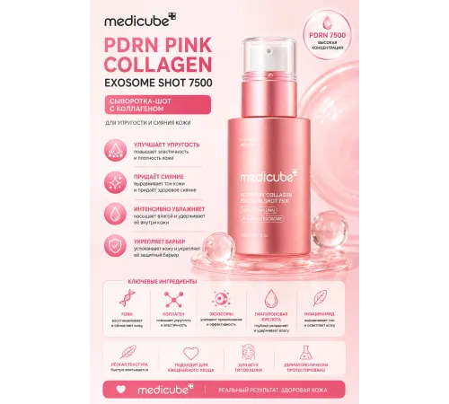 Интенсивная омолаживающая ампула с микроиглами medicube PDRN Pink Collagen Exosome Shot Serum 7500