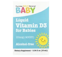 California Gold Nutrition, витамин D3 для детей в каплях, 10 мг