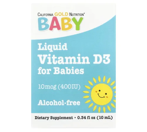 California Gold Nutrition, витамин D3 для детей в каплях, 10 мг