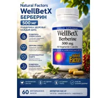 Natural Factors, WellBetX, берберин, 500 мг, 60 вегетарианских капсул
