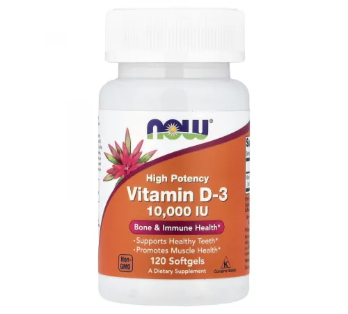 NOW Foods, витамин D3, высокоактивный, 10 000 МЕ, 120 капсул