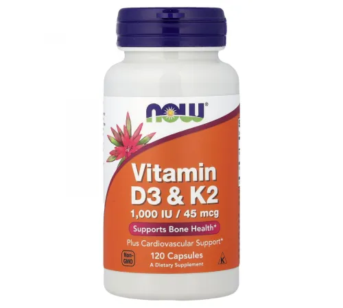 NOW Foods, витамины D3 и K2, 120 капсул